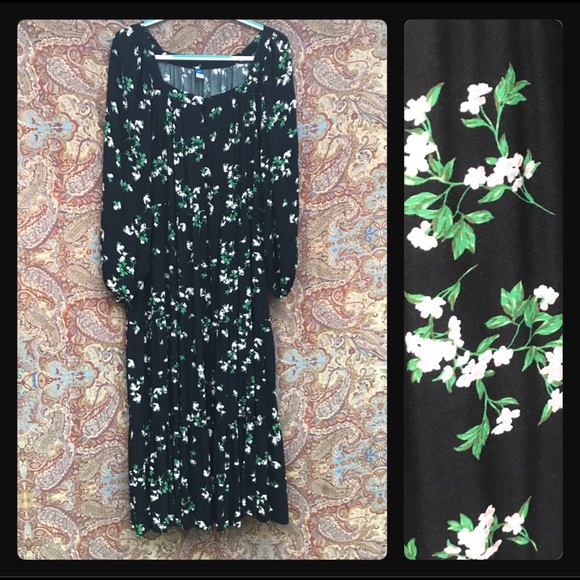 Old Navy Boho Peasant Style Floral Maxi Swing Dress, Blouson Sleeves, Size XXL - Picture 4 of 11